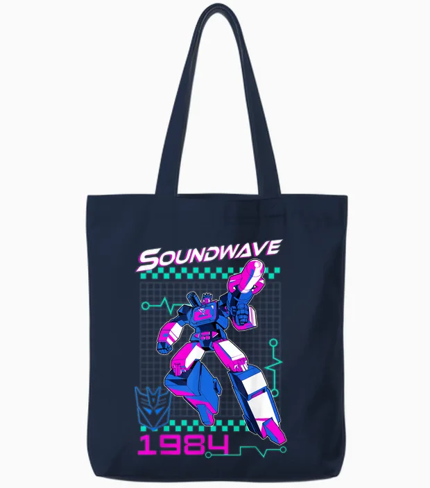 Transformers Soundwave 1984 Retro Grid Logo Unisex-Adults T-Shirt - Black - Small Tote Bags in Navy
