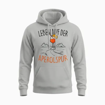 T-Shirt with German Text "leben Auf Der Aperolspur" - Official Spritz Club Aperollin' T-Shirt, White Unisex Hoodie - Ash