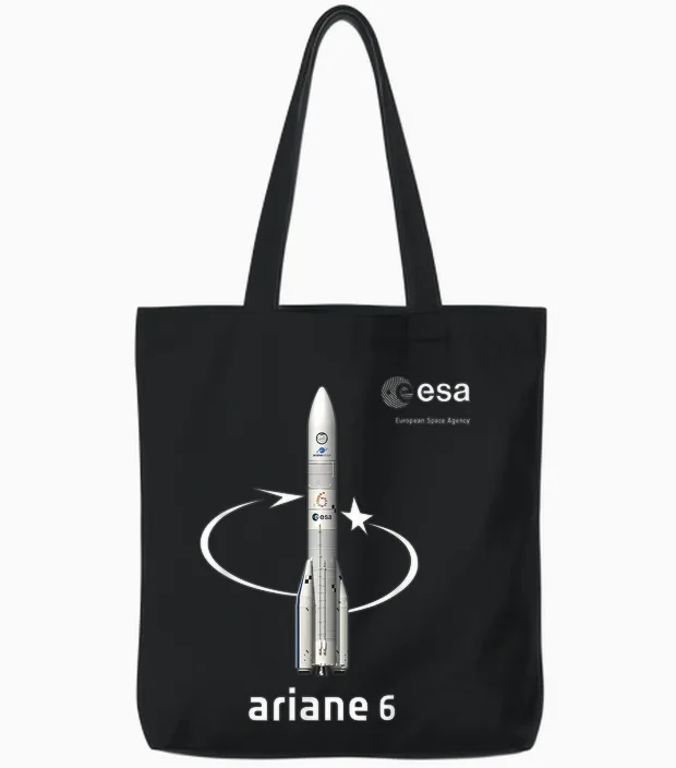 Esa European Space Agency Mission Ariane 6 Fusée T-Shirt, Black, S Tote Bags in Black