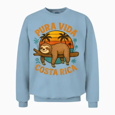 Pura Vida Costa Rica Lazy Sunset Palms Unisex Sweatshirt - Light Blue