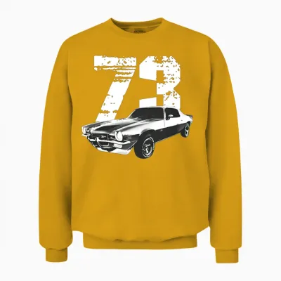 1973 Camaro Z28 Front Three Quarter View Silhouett Unisex Sweatshirt - Gold