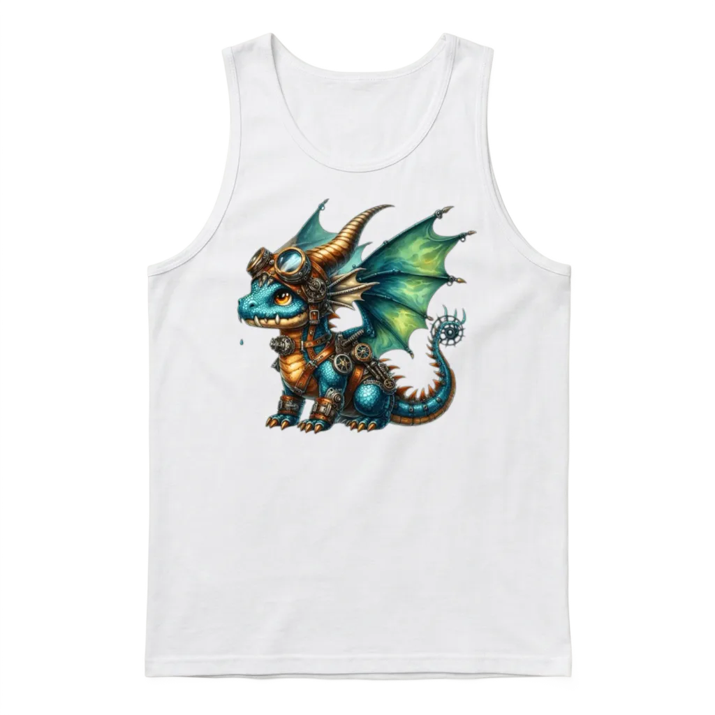 Cute Steampunk Dragon T-Shirt, Fantasy Dragon Unisex Tank Top - White