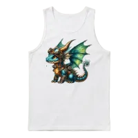 Cute Steampunk Dragon T-Shirt, Fantasy Dragon Unisex Tank Top - White – 1