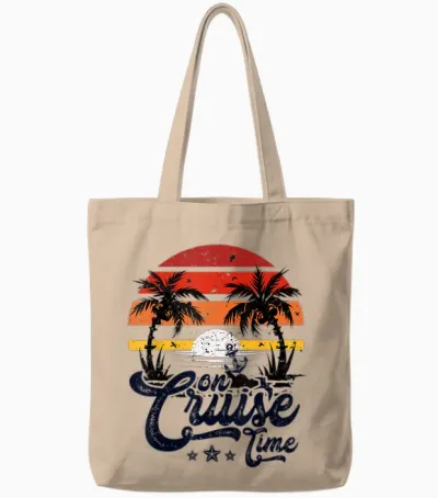 On Cruise Time Coconut Tree Graphic Summer Vacation Cruising Tote Bags - Natural