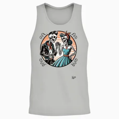 Retro Rockabilly Skeleton Couple Unisex Tank Top - Ash