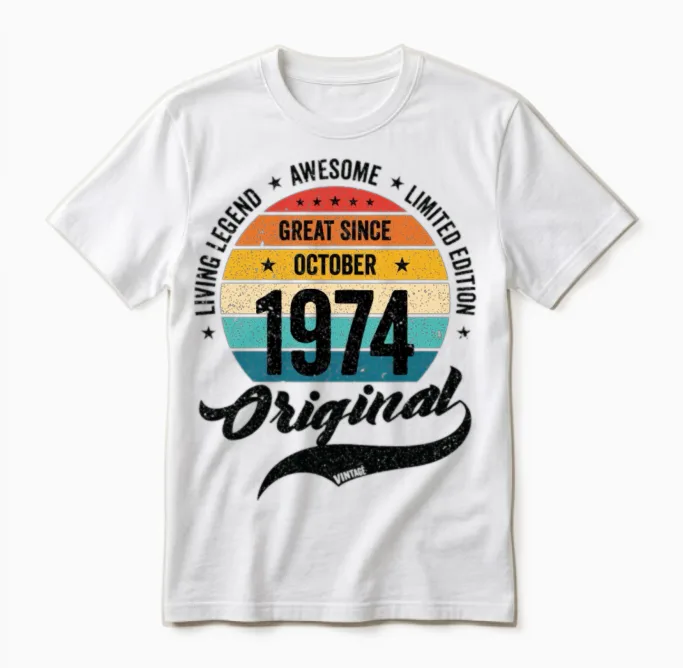 Retro 50 Years October 1974 Birthday Vintage Bday Unisex T-Shirt in White