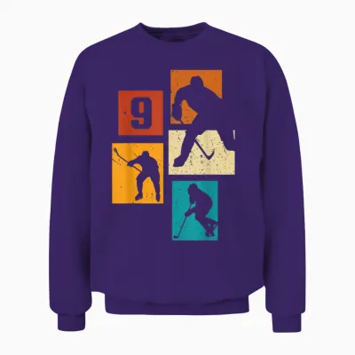 9. Geburtstag Eishockey 9. Jahre Jungs Spieler Retro Unisex Sweatshirt - Purple
