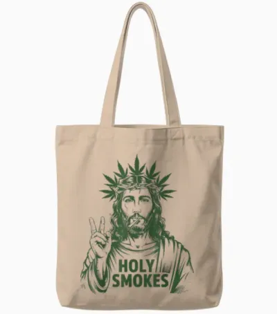 Retro Holy Smokes Jesus Marihuana Unkraut Cannabis Stoner 420 Tote Bags - Natural