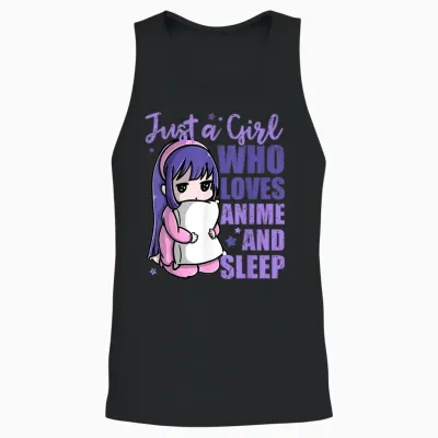 Just a Girl Who Loves Anime and Sleep Pajama Pj Unisex Tank Top - Black