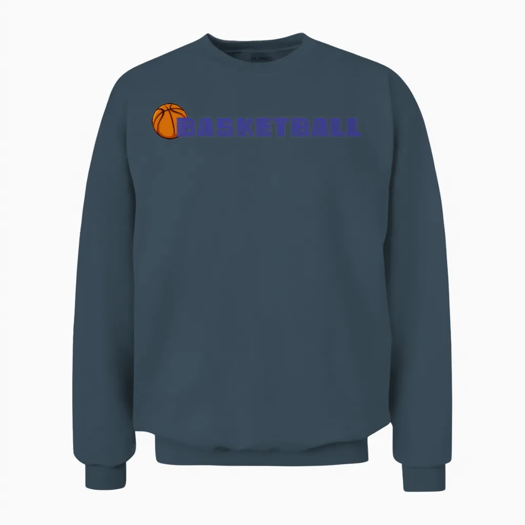 Basketball Emblem Wordmark in Electric Blue Unisex Sweatshirt in Dark Heather