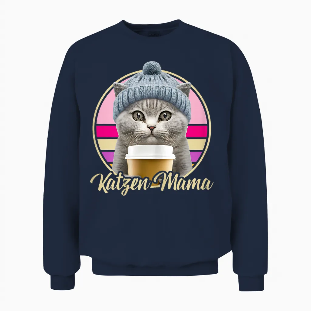 Lustige Katzen Mama Retro Outfit Kostüm Katzen Mutter Mamas Unisex Sweatshirt in Navy