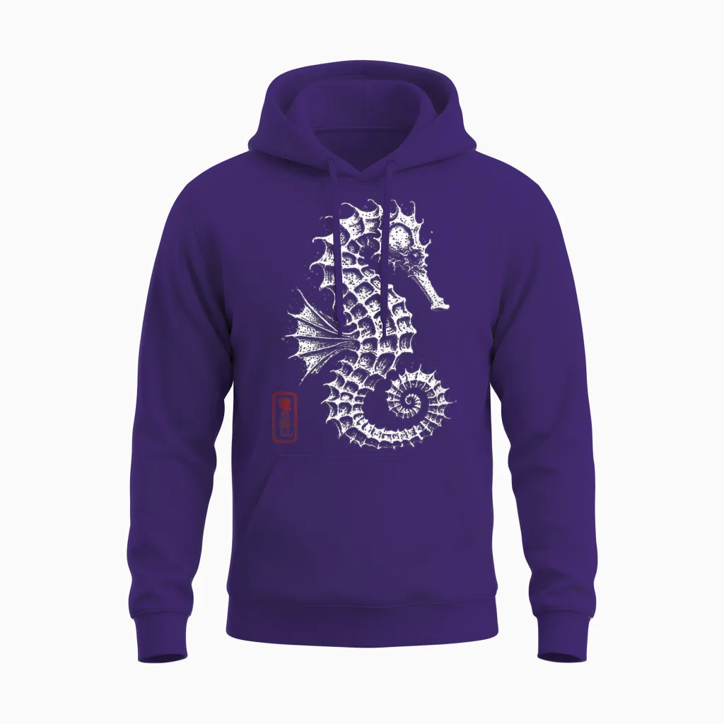 Seepferdchen Japanisches Kanji Ozeantier Kunst Unisex Hoodie in Purple