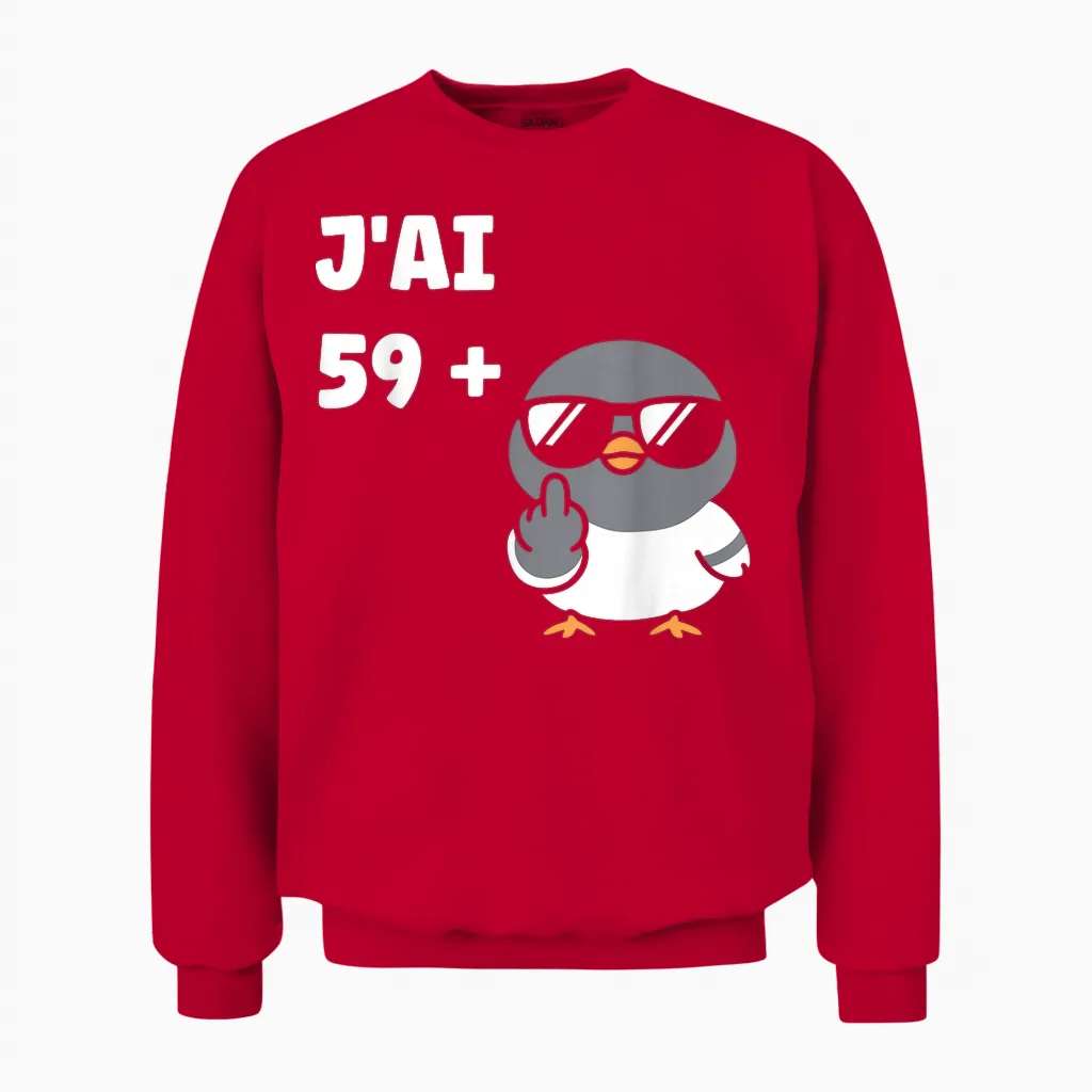 Blague J’ai 59 + 1 Drôle Anniversaire Pigeon Humour 60 Ans Unisex Sweatshirt in Red