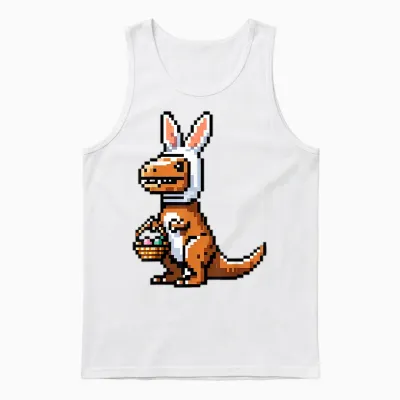 Verpixelter Dino Osterhase T-Rex Frohe Ostern Videospieler Unisex Tank Top - White