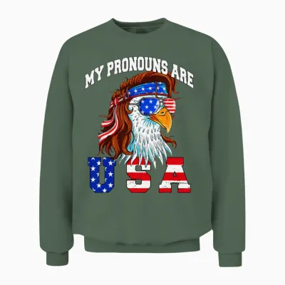 My Pronouns Are Usa Eagle American Unisex Sweatshirt - Military Green