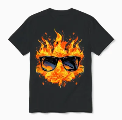 Cool Fire and Flames Glasses T-Shirt, Black Unisex T-Shirt - Black