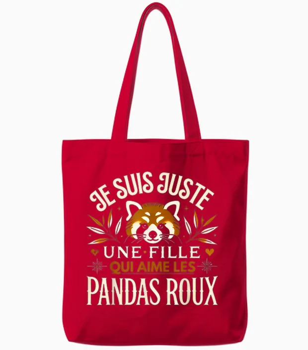 Red Panda Girl Red Panda T-Shirt, Black, S Tote Bags in Red