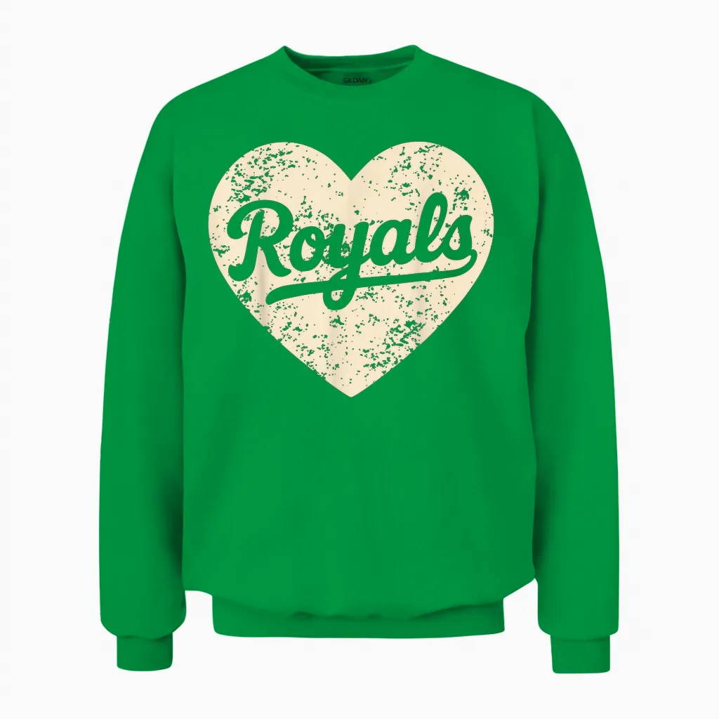 Retro Royals Heart Distressed Style Gift for Men Women Unisex Sweatshirt in Irish Green