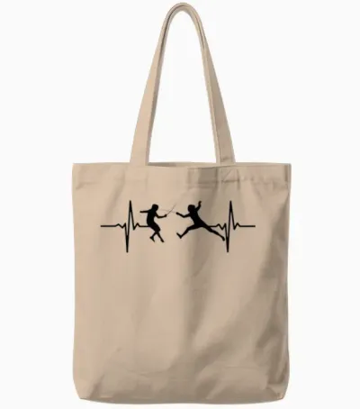 Fencing Game Fencer Sports Cardiogram Fencing T-Shirt, White, S Tote Bags - Natural