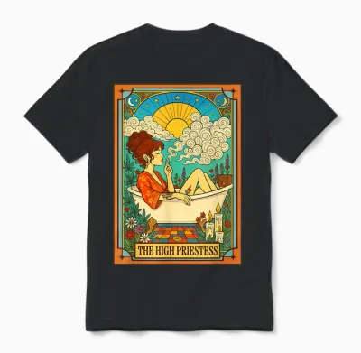 Cannabis Weed Lover 420 Stoned the High Priestess Tarotkarte Unisex T-Shirt - Black