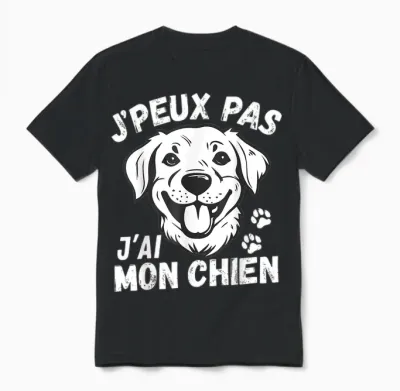 Je Peux Pas Je Ai Mon Chien Humour Man Woman Motif Dog T-Shirt, Black, S Unisex T-Shirt - Black