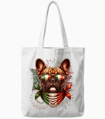 Italian Flag French Bulldog Theme Funny Cute Tote Bags - White