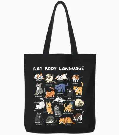 Cat Body Language Cute Cat Lover Kawaii Tote Bags - Black