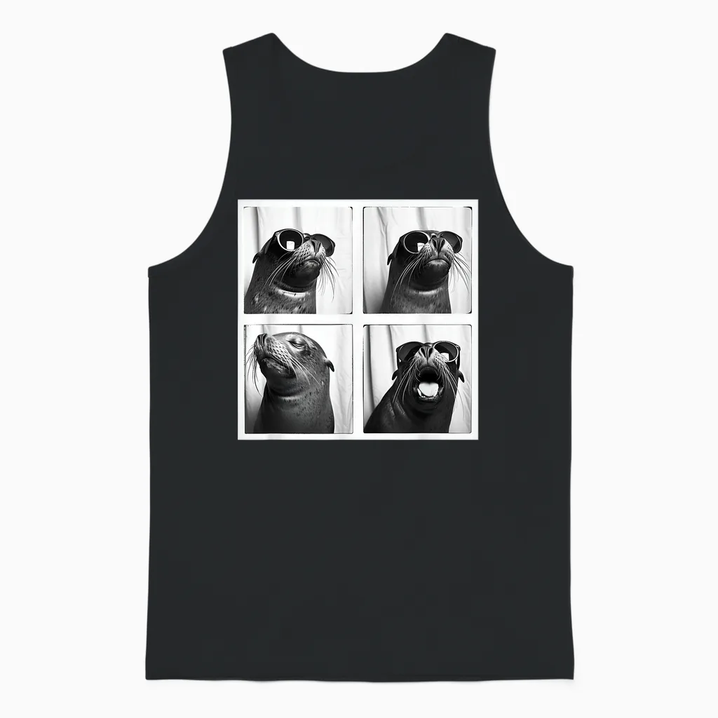 Seal with Sunglasses Cool Sea Lion Ocean Animal Photobooth Unisex Tank Top in Black