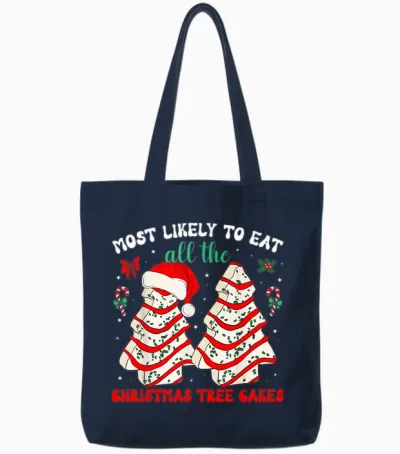 Most Likely to Eat All the Christmas Tree Cakes Debbie Tote Bags - Navy
