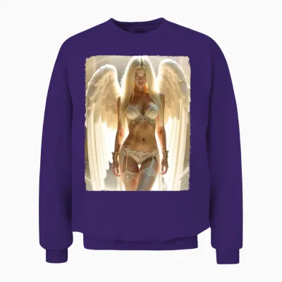 T-Shirt Imprimé Sur Le Dos – Sexy Blonde Angel Pinup Girl Manche Longue Unisex Sweatshirt - Purple