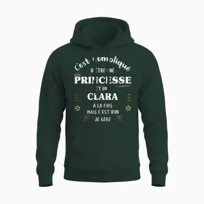 Women's Princess Humour Gift Personalised Name Clara T-Shirt, Black, Female X-Small Unisex Hoodie - Forest
