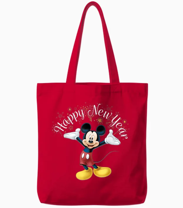 Disney New Year's Mickey Mouse Happy New Year Portrait Tote Bags in Red