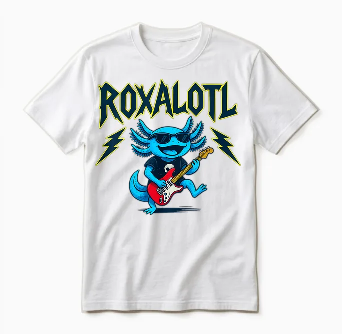 Roxalotl Nettes Lustiges Axolotl Rock Music Heavy Metal T-Shirt Für Kinder Unisex T-Shirt in White