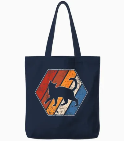 Cat Retro Tote Bags - Navy