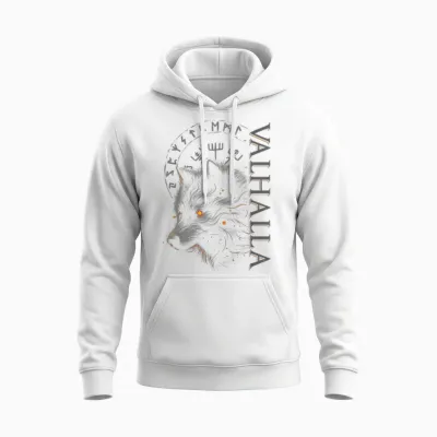 Valhalla Wolf Boussole Viking Avec Runes D'odin Unisex Hoodie - White
