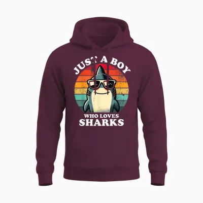 Just a Boy Who Loves Sharks a Shark Lover Fun and Retro Unisex Hoodie - Maroon