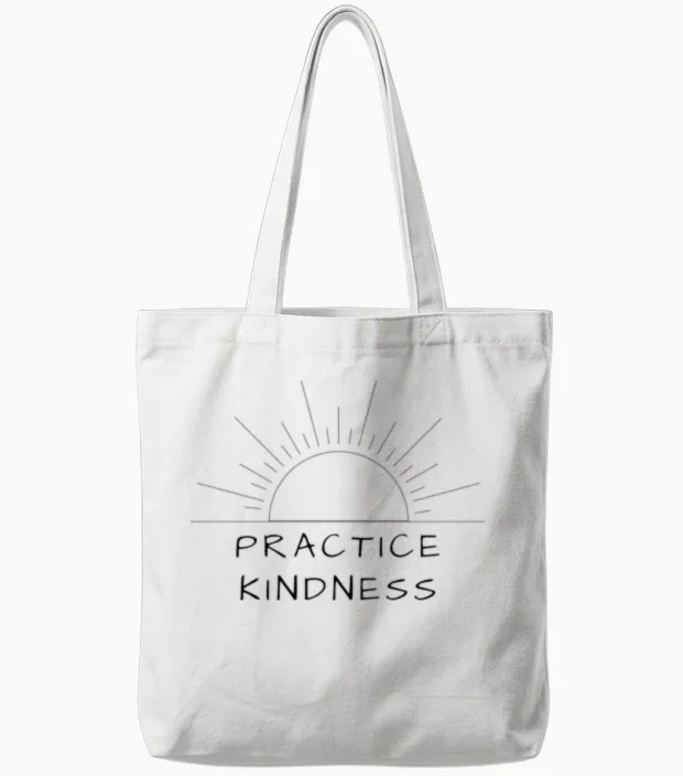 Practice Kindness | Line Art with Sunrise Tote Bags - White