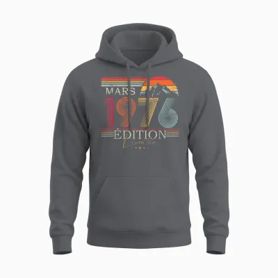 1976 Vintage March Birthday Retro Man Woman Gift Unisex Hoodie - Charcoal