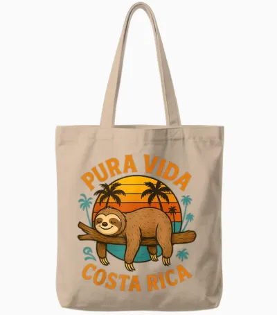 Pura Vida Costa Rica Lazy Sunset Palms Tote Bags - Natural