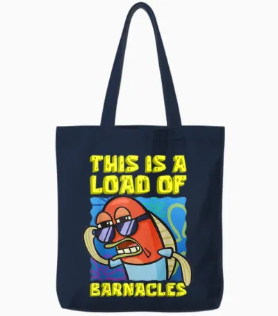 Mademark X Spongebob Squarepants - This Is a Load of Barnacles Funny Spongebob Fish Joke Tote Bags - Navy