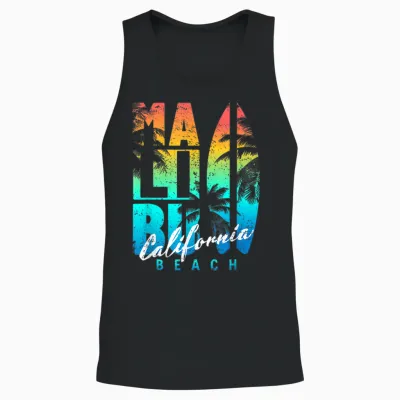 Malibu Beach California T-Shirt, Black, S Unisex Tank Top - Black