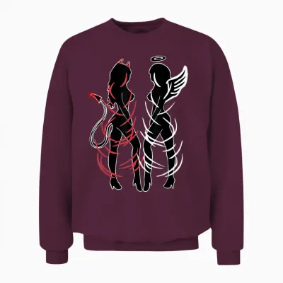 Sexy Duality Symbol Devil and Angel Girls Unisex Sweatshirt - Maroon