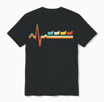 Sheep Retro Heartbeat Unisex T-Shirt - Black