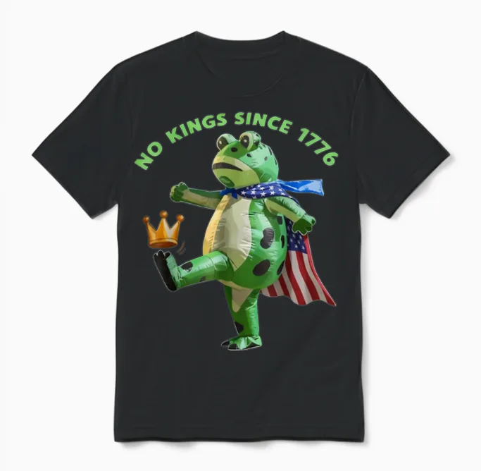 No Kings Since 1776 Portland Frog Kicking Crown Unisex T-Shirt in Black