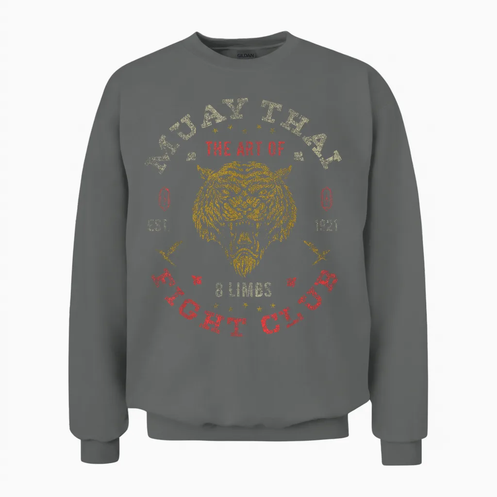 Muay Thai Fighter Vintage Tee Twin Tiger Art of 8 Limbs Unisex Sweatshirt in Graphite Heather