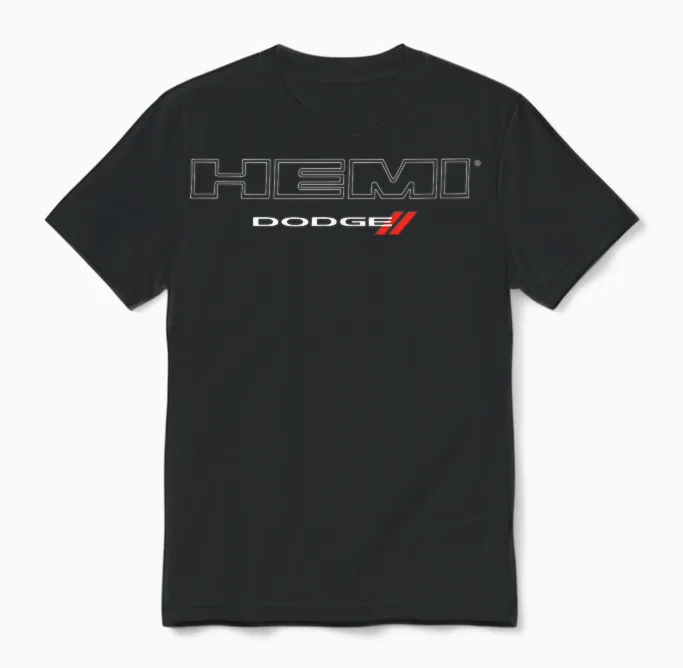 Dodge Hemi Light Wordmark Logo T-Shirt - Black, Small, Unisex, Short Sleeve, Classic Fit, Cotton Blend, Casual Modern, Automotive Theme Unisex T-Shirt in Black