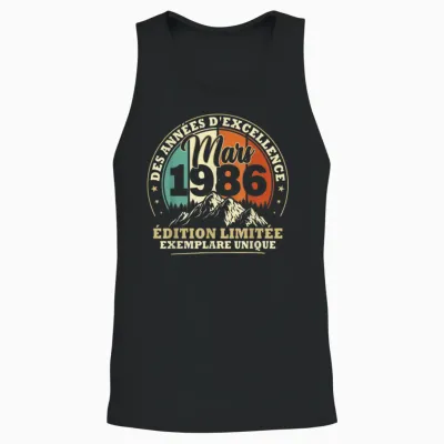 Vintage Mars 1986 Cadeau Anniversaire 40 Ans Hommes Femmes Unisex Tank Top - Black