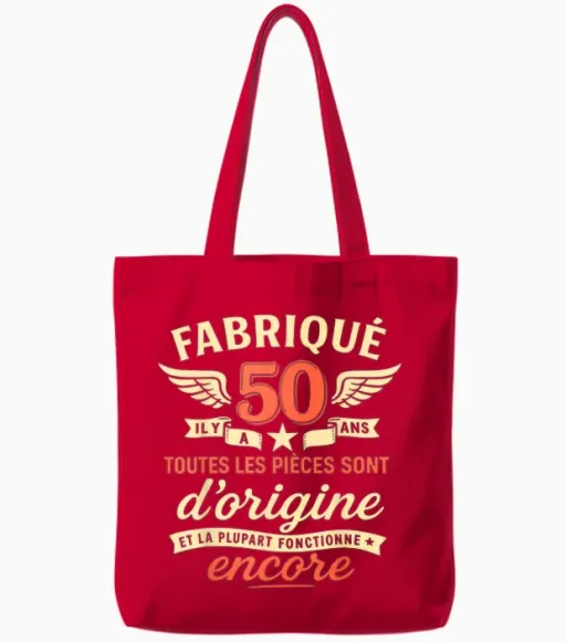 50th Birthday Man Woman 50 Years 1975 Funny Gift Tote Bags - Red