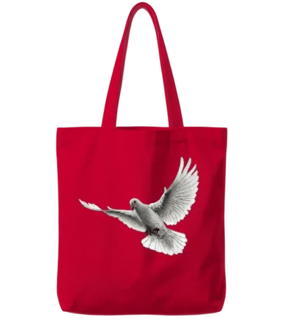 Dove in Flight Illustration Tote Bags - Red