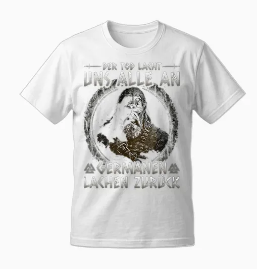 Viking Saying, Germanen Laughter Back, Nordic Viking T-Shirt, Black Unisex T-Shirt - White